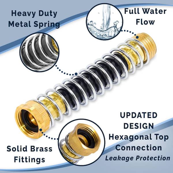 Garden Hose Kink Protector with Coil Spring, Includes 1 Tape and 8 Extra-Rubber Washers (4-Pack)