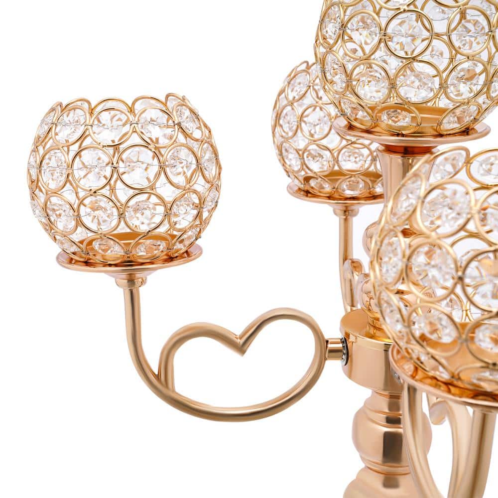 Gold Crystal 5-Arm Tabletop Candelabra Set
