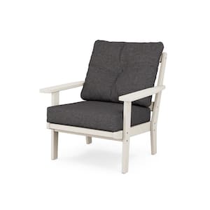 Oxford Plastic Outdoor Deep Seating Chair in Sand with Ash Charcoal Cushion