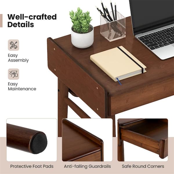 Costway 39.5 in. Bamboo Writing Desk Computer Study Desk in Walnut