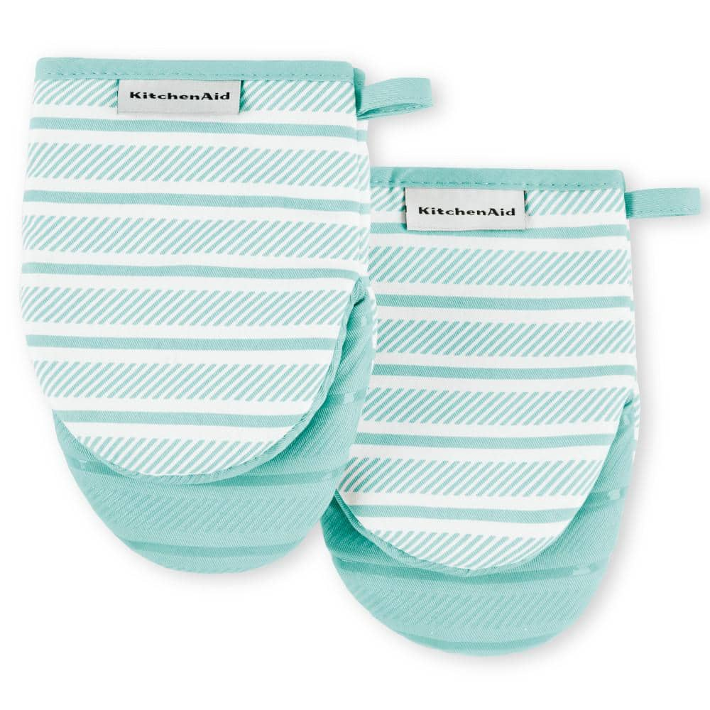 KitchenAid Albany Cotton Mineral Water Aqua Mini Oven Mitt Set (2-Pack)