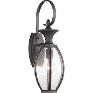 River Place Collection 1-Light Antique Bronze Clear Seeded Glass New Traditional Outdoor Medium Wall Lantern Light