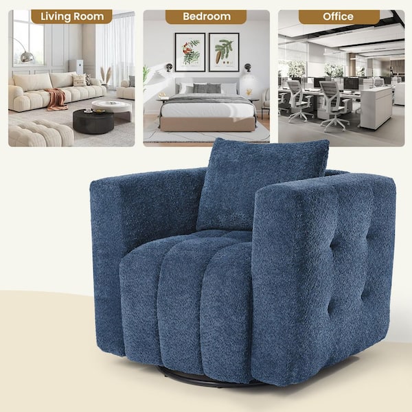 JEAREY Navy Blue 360° Swivel Accent Chair Upholstered Fabric