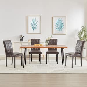 Upholstered Dining Chairs Set of 4 Coffee Button Leather Back, Wood Legs with Rubber Footpads Kitchen Chairs