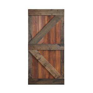 K Series 42 in. x 84 in. Dark Walnut/Aged Barrel Knotty Pine Wood Barn Door Slab