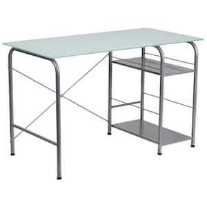 47.3 in. Rectangular Silk White/Silver Computer Desks with Glass Top