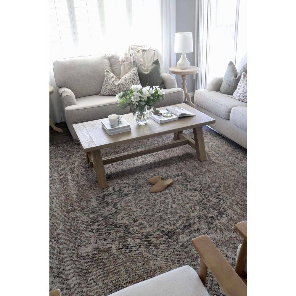 Chenille-Cotton Blend Black Medallion Washable Rug 6'7" x 9'