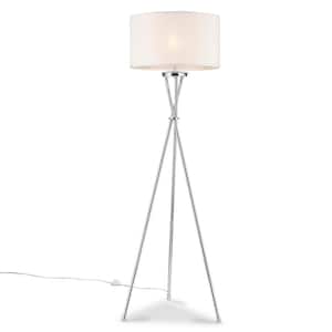 Ebba 59.7 in. Chrome/White Floor Lamp with Fabric Shade