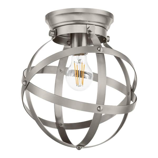 Home Decorators Collection Kerby 10.5 in. 1-Light Rustic Industrial Satin Platinum Flush Mount Ceiling Light