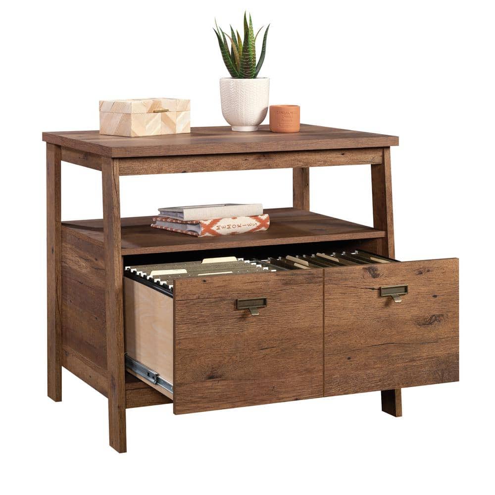 Vintage Oak Lateral File Cabinet with Open Shelf