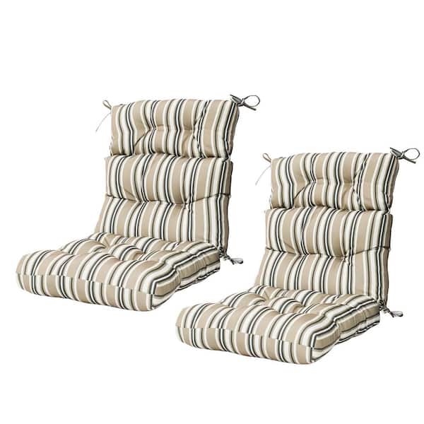 22 in x 47 in. Seat/Back Outdoor Chair Cushion, Outdoor High Back Dining Chair Cushion (2-Pack) in Beige Stripes