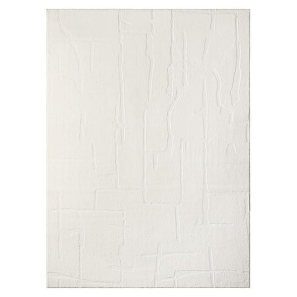Rae Abstract Organic Washable 5 ft. x 7 ft. Ivory Indoor Area Rug
