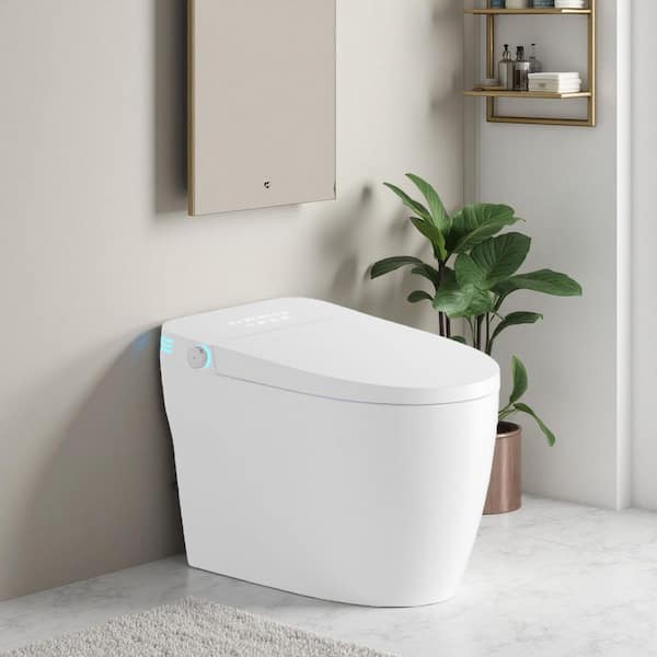 Elongated Smart Bidet Toilet 1.28 GPF in White with Auto Open and Close, Heated Wash, Lady Wash