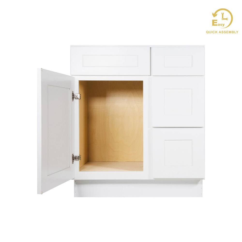 Shaker White Solid Wood Freestanding Vanity Cabinet with Drawers