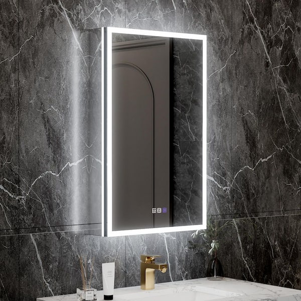 20.01 in. W x 32 in. H Rectangular Aluminum Recessed/Surface Mount LED Medicine Cabinet with Mirror, Left Open