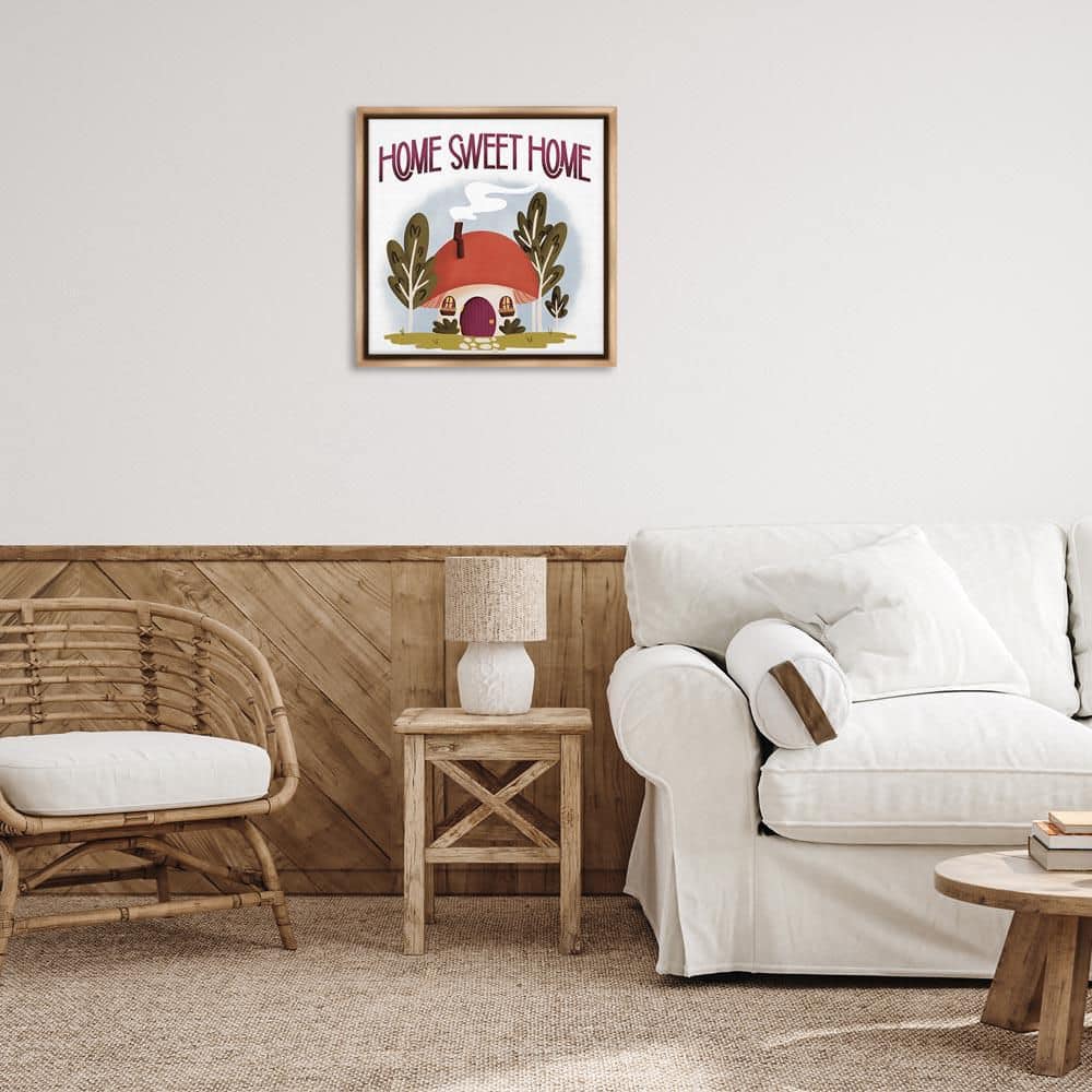Sweet Home Mushroom Cottage by Sarah Hickman Brown Floater Frame Typography Graphic Art Print 25 in. x 25 in. price history on PriceWatchPro