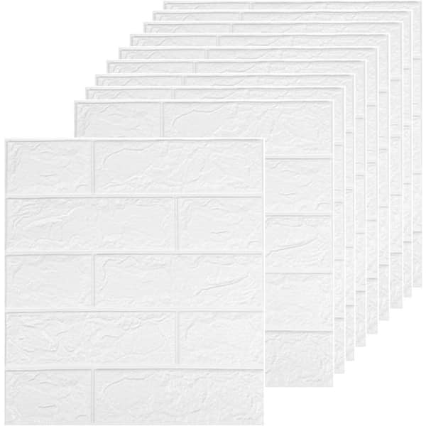 3D Foam Brick Wall Panels, Self-Adhesive, Waterproof, 20 Pack, White
