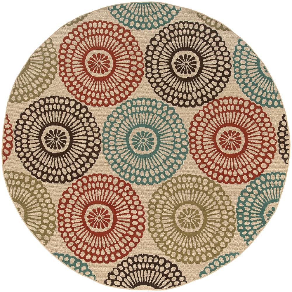 Naples Multi-colored 7 ft. x 7 ft. Round Medallion Indoor/Outdoor Patio Are
