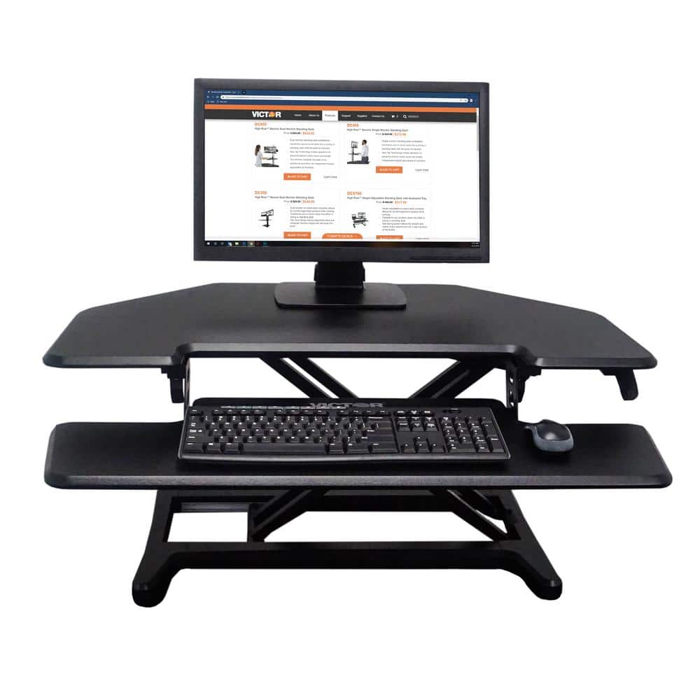 Black Steel Adjustable Standing Desk Converter with Keyboard Tray