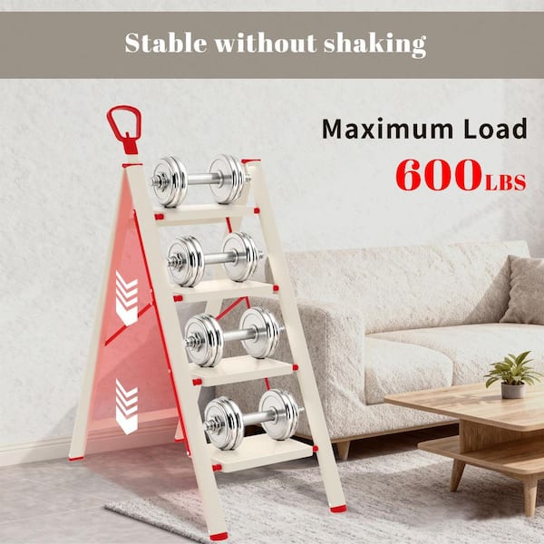 5 ft. Carbon Steel Portable Step Ladder (10 ft. Reach), 600 lbs. Load Capacity with handrails and Anti-Slip Pedals