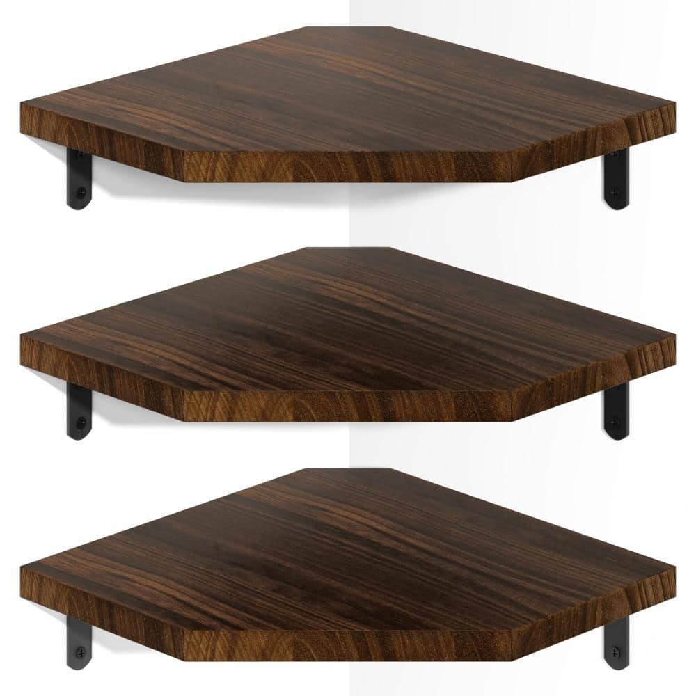 11.8 in. W x 11.8 in. D Carbonized Black Decorative Wall Shelf, Corner Shel