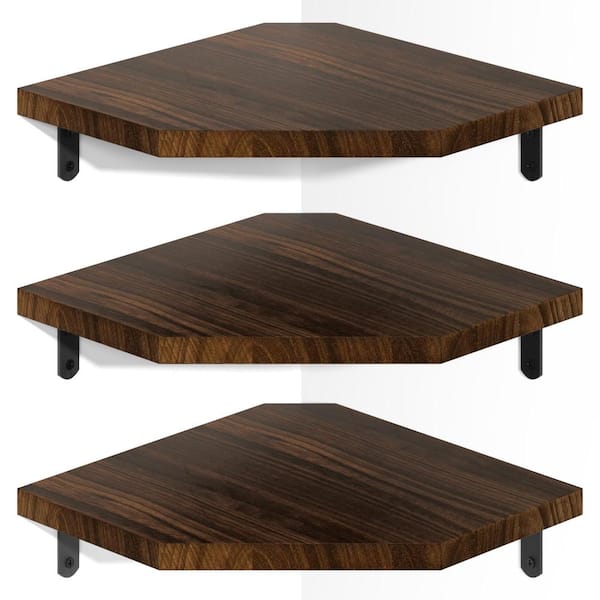Unbranded 11.8 in. W x 11.8 in. D Carbonized Black Decorative Wall Shelf, Corner Shelf Wall Mount(Set of 3)