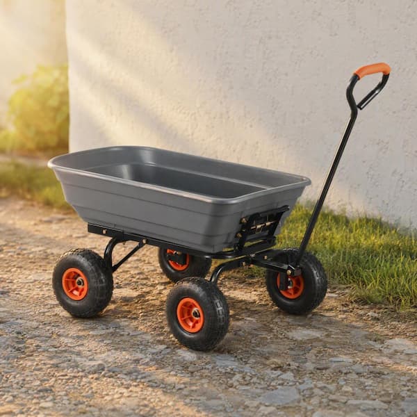 600 lbs. Capacity Garden Dump Cart with Steel Frame, 2-in-1 Convertible Handle & 10 in. Tires for Outdoor Use