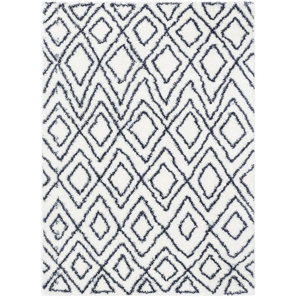 Well Woven Celeste Lagos Tribal Diamond Pattern Shag Blue 7 ft. 10 in