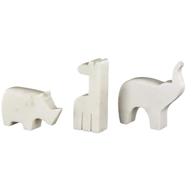 Litton Lane Cream Marble Abstract Safari Animals Sculpture with Copper Accents (Set of 3)