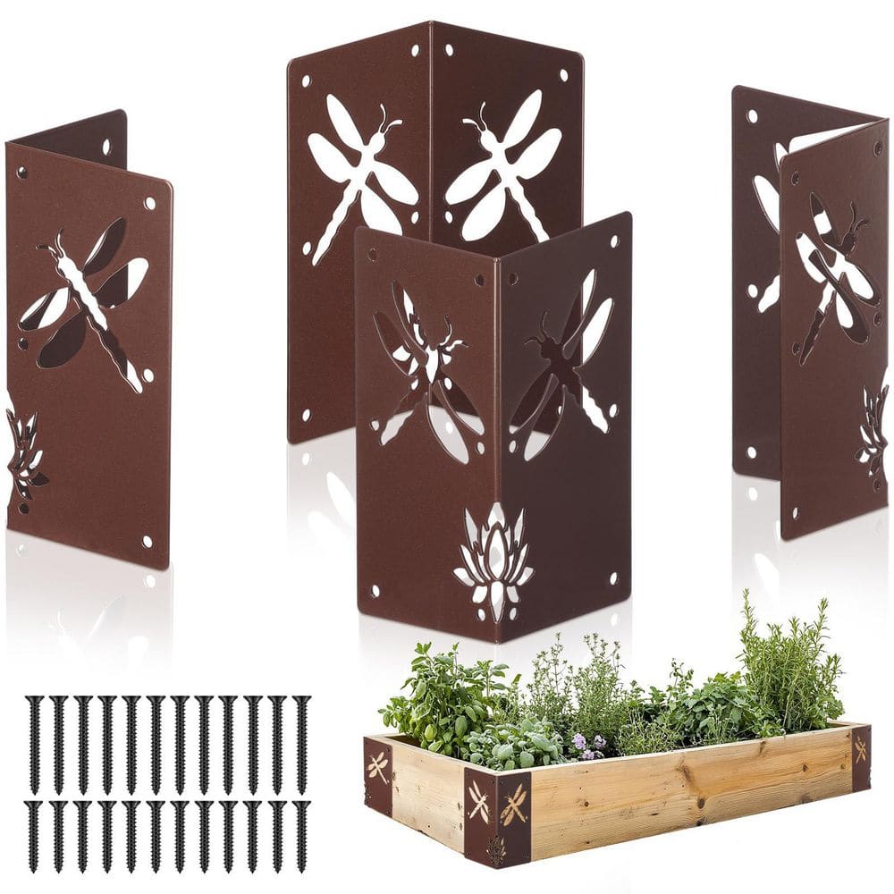 Powder Coated Steel Raised Garden Bed Corner Brackets with Dragonfly Flower Pattern, Decorative 4-Pack price history on PriceWatchPro
