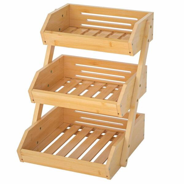 1 Piece 3-TierSelf-Assembly Bamboo Fruit Basket Set