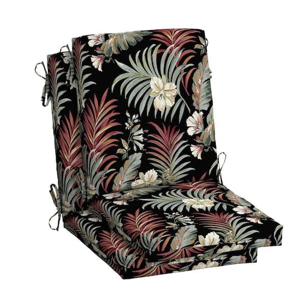 ARDEN SELECTIONS 20 in. x 20 in. Simone Black Tropical High Back Outdoor Dining Chair Cushion (2-Pack)