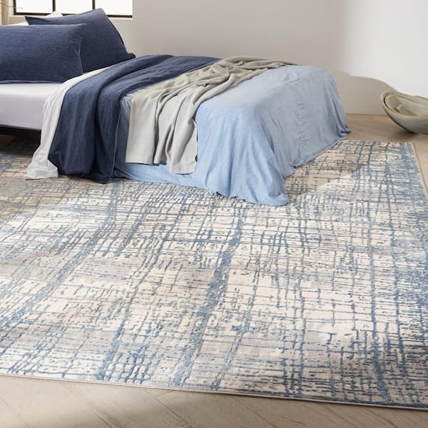 Rush Ivory Blue 8 ft. x 10 ft. Abstract Contemporary Area Rug