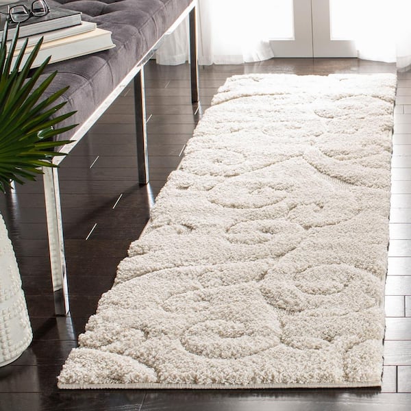 Florida Shag 2 ft. x 5 ft. Creme High-Low Floral Runner Rug