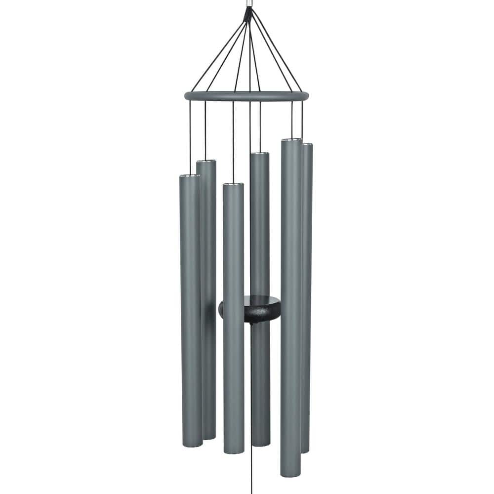 39" Gray Aluminum Wind Chime with Blue Gemstone