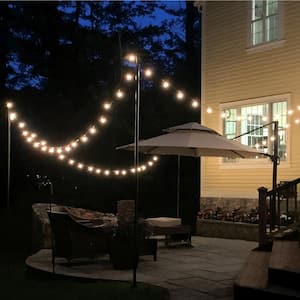 Outdoor 100 ft. Plug-in Globe Bulb String Light with Four 10 ft. Mounting Poles