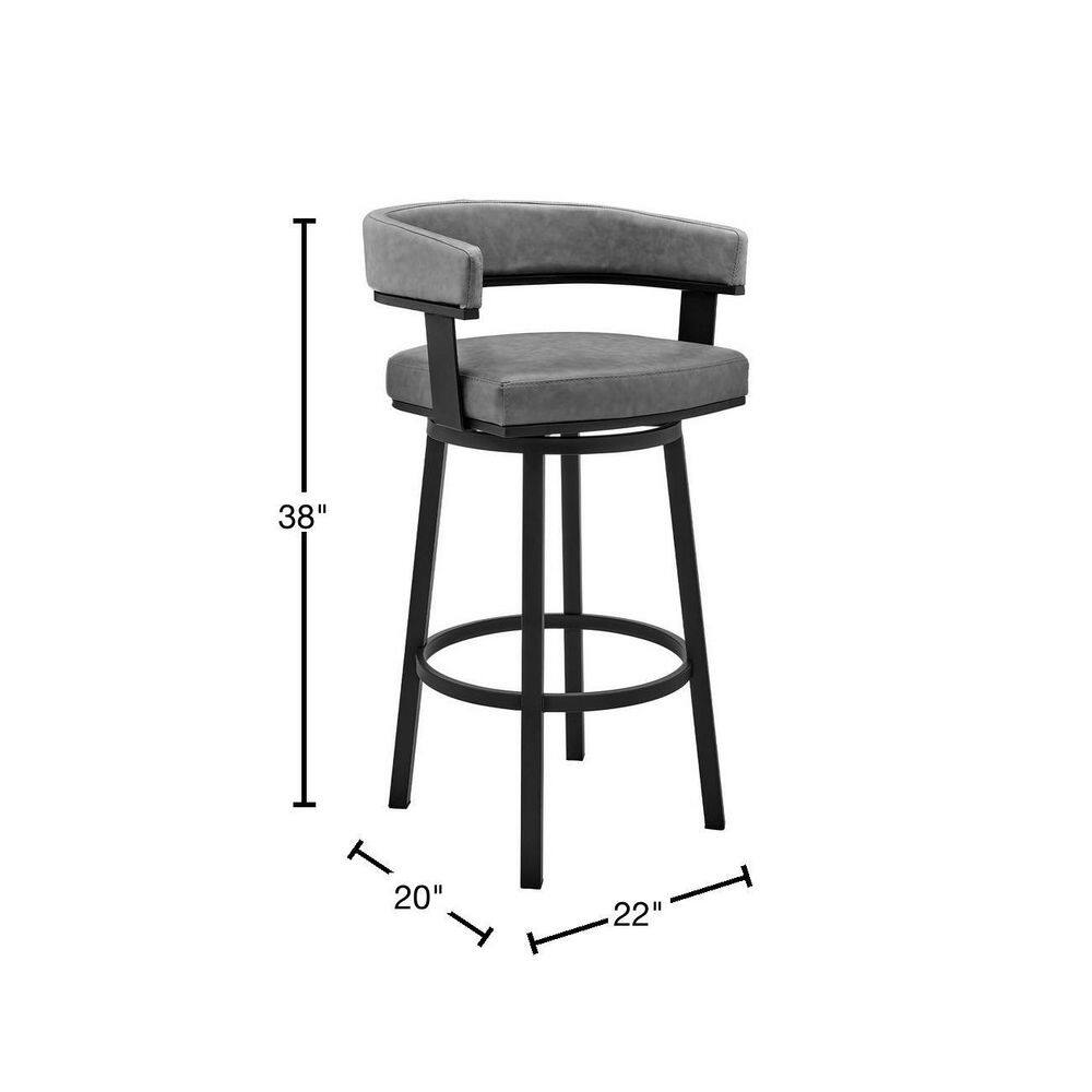 Contemporary Gray/Black Metal Leather Swivel Bar Stool
