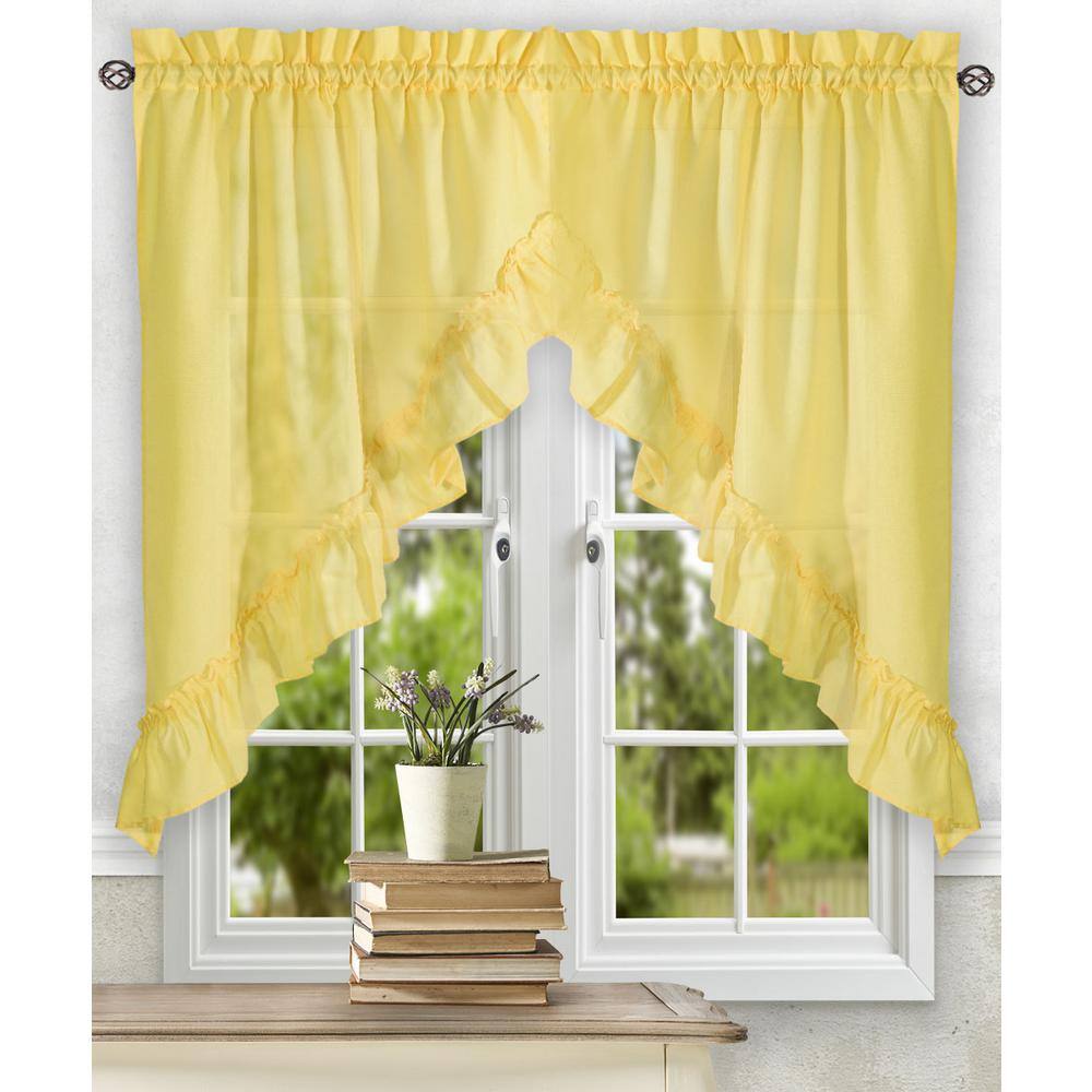 Stacey Yellow Ruffled Rod Pocket Window Swag Pair