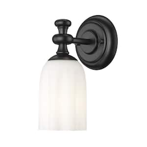 Orion 1-Light Matte Black Wall Sconce with Opal Etched Glass Shade