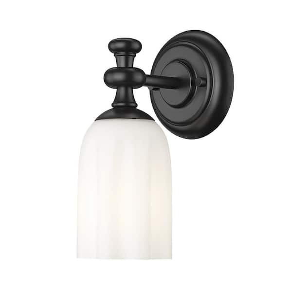 Filament Design Orion 1-Light Matte Black Wall Sconce with Opal Etched Glass Shade