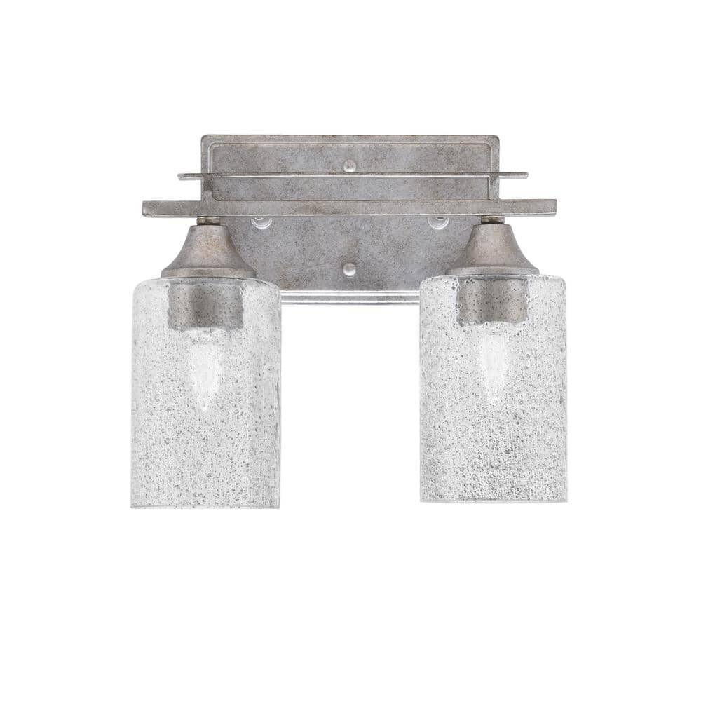 Ontario 11.25 in. 2-Light Vanity Light Aged Silver Smoke Bubble Glass Shade