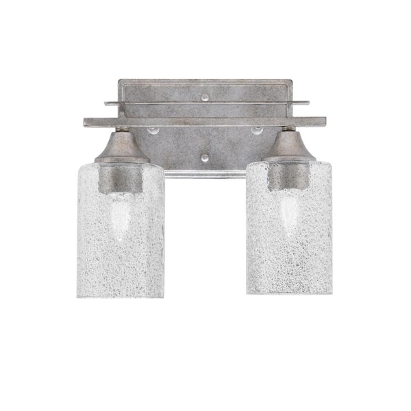 Unbranded Ontario 11.25 in. 2-Light Vanity Light Aged Silver Smoke Bubble Glass Shade