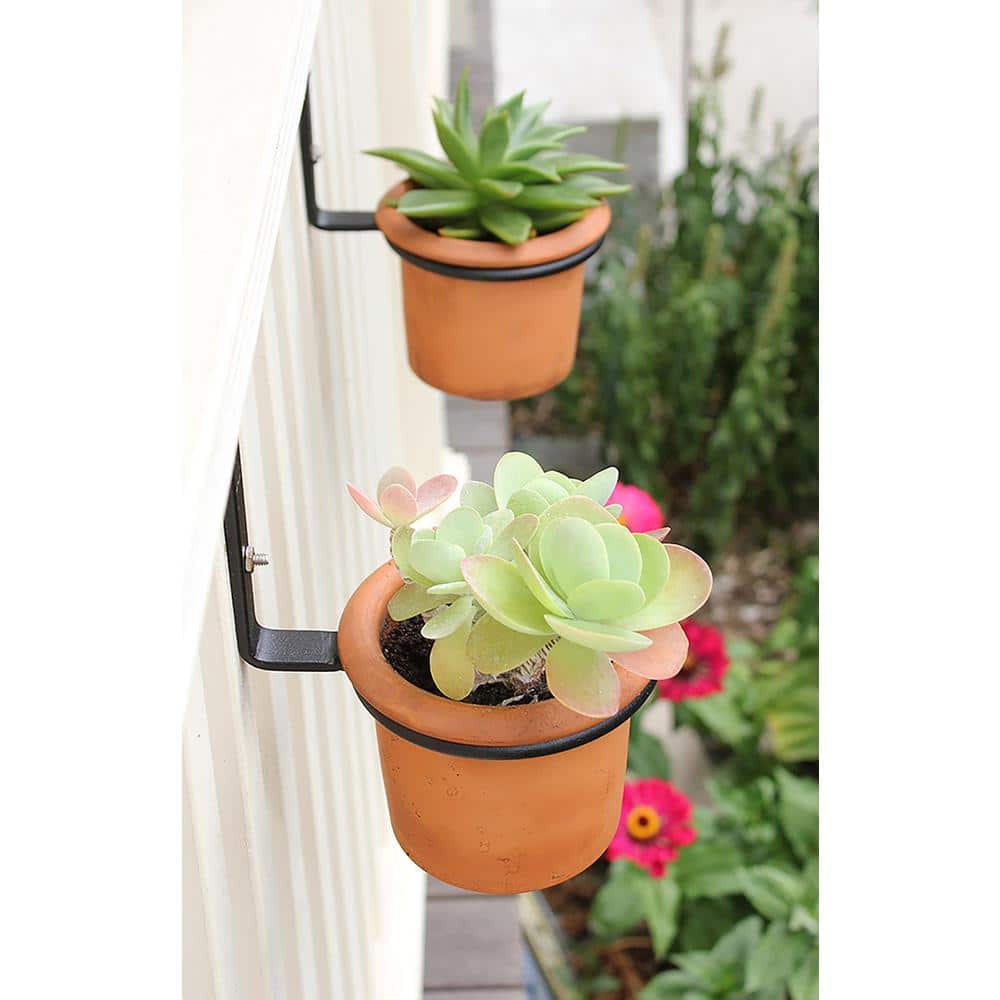 Black Iron Wall Mounted Flower Pot Holder Brackets, Set of 2