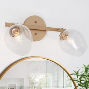 17 in. 2-Light Brass Gold Modern Vanity Light with Clear Wine Glass Shades