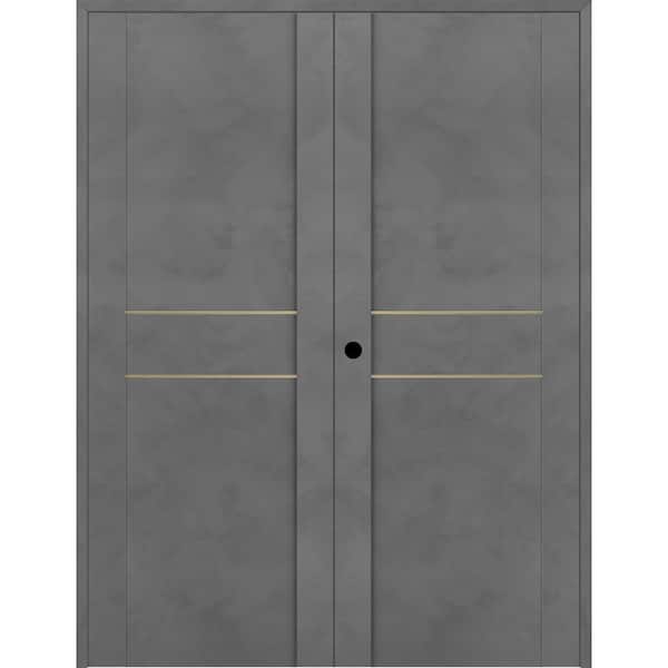 Belldinni Vona 01 2HN Gold 72 in. x 80 in. Right Hand Active Dark Urban Wood Composite Double Prehung Interior Door