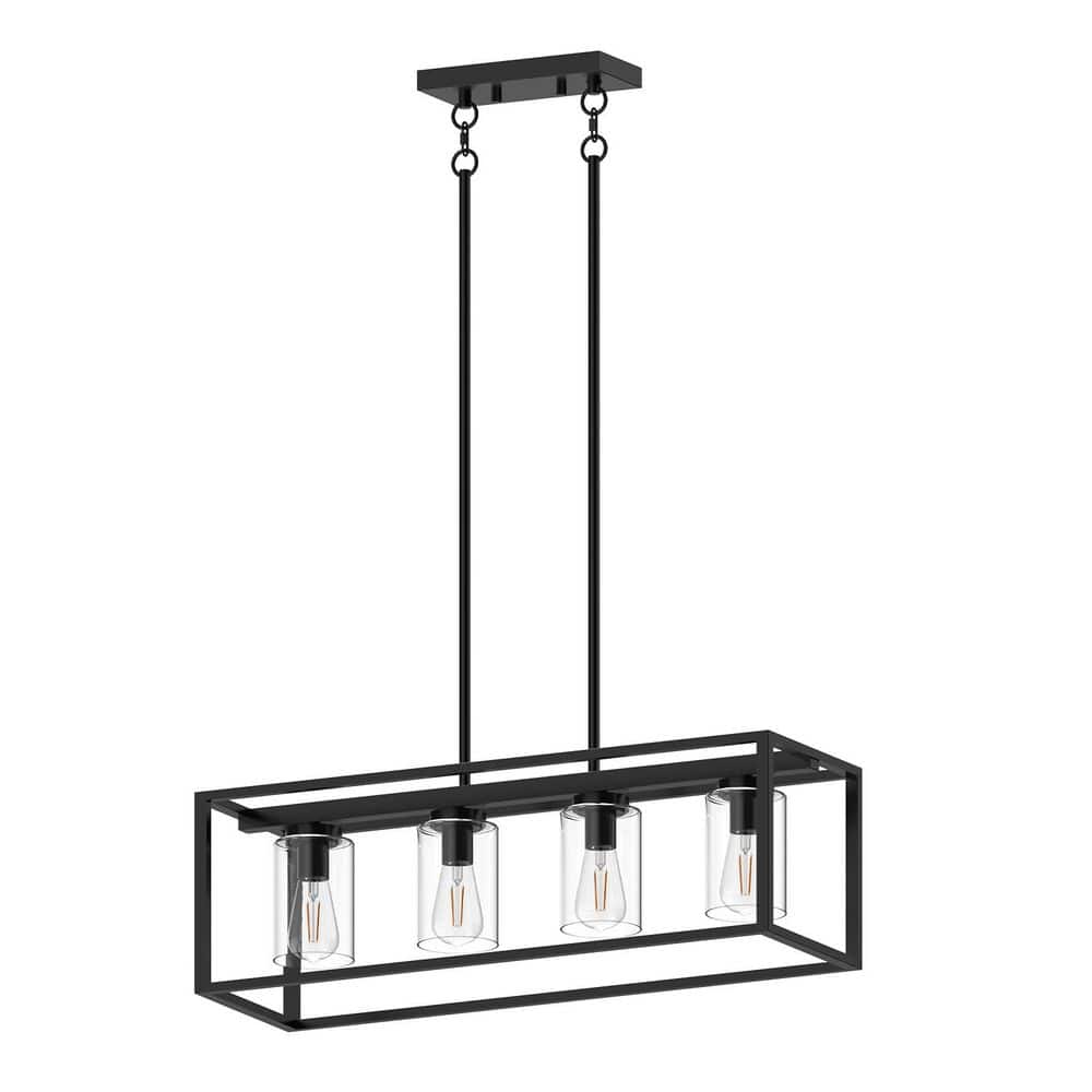 50 in. 4-Light Black Metal Chandelier, Modern Pendant Lighting, with Adjustable Height Featuring Industrial Clear Glass price history on PriceWatchPro