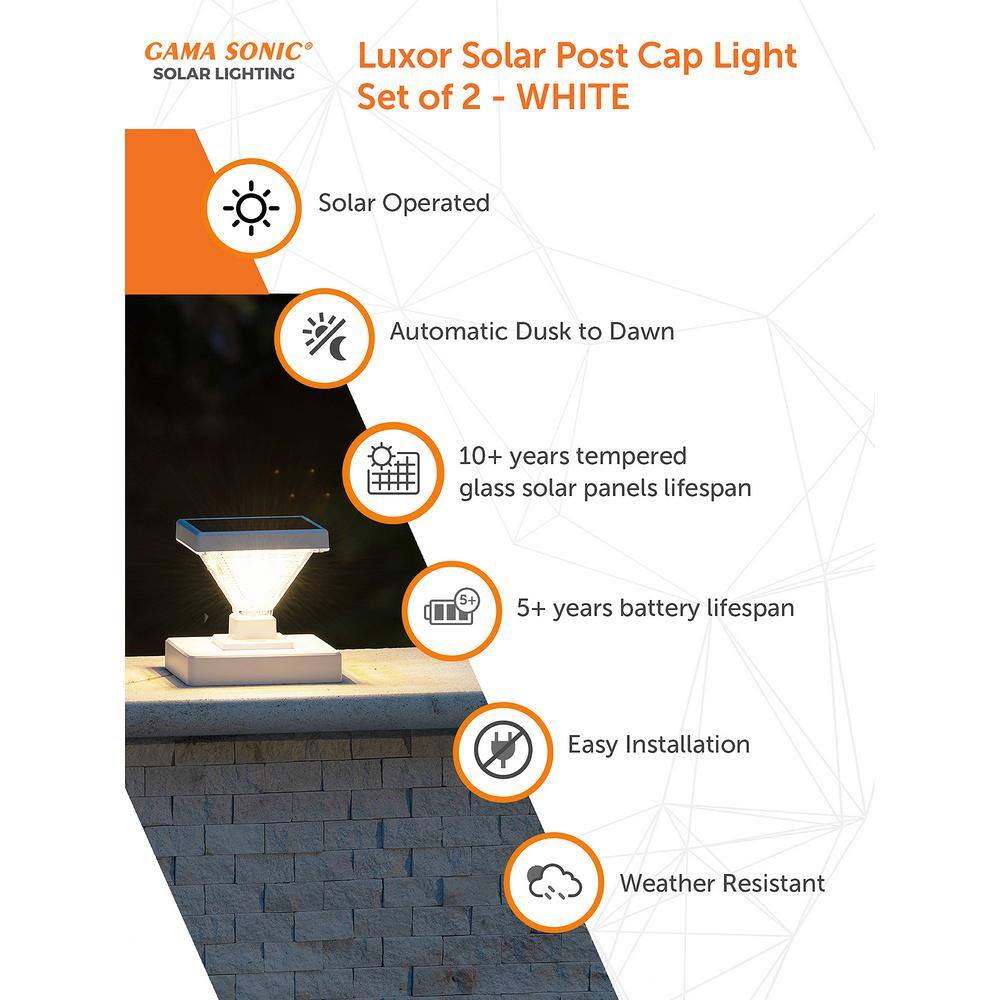 Luxor White Solar LED Post Cap Lights with Dusk to Dawn Mode (Set of 2)