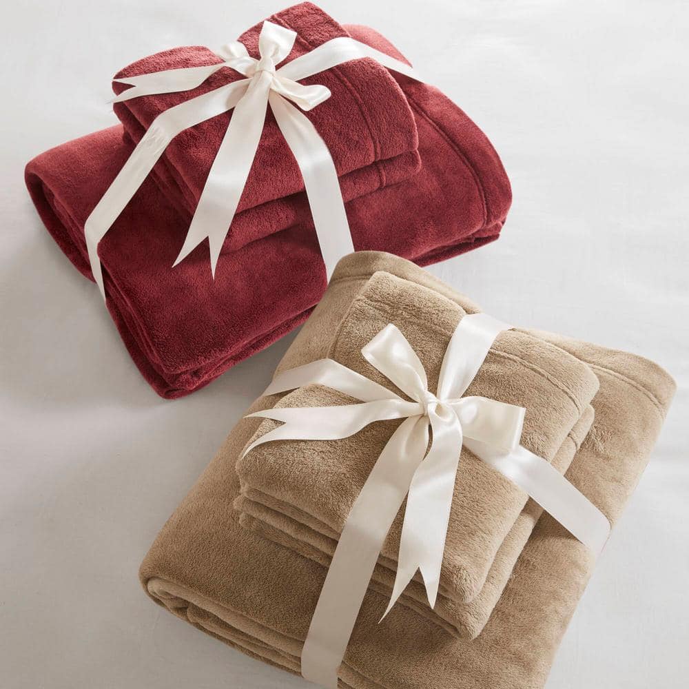 Taupe King Size Plush Polyester Sheet Set with Pillowcases