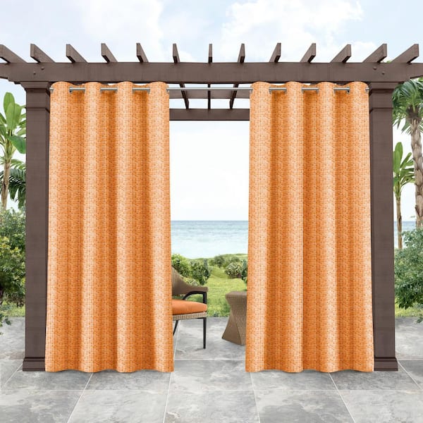 Tommy Bahama Mosaic Cancun Orange Print Light Filtering Grommet Top Indoor/Outdoor Curtain, 54 in. W x 108 in. L (Set of 2)