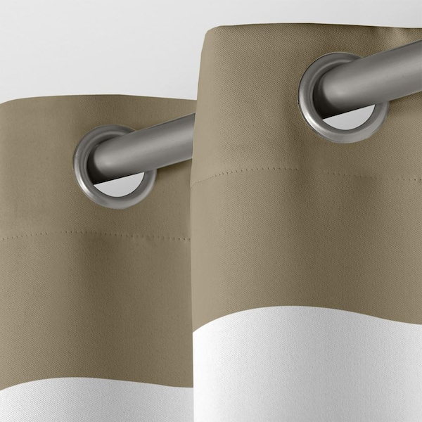 Sateen Rugby Kids Taupe Stripe Woven Room Darkening Grommet Top Curtain, 52 in. W x 96 in. L (Set of 2)